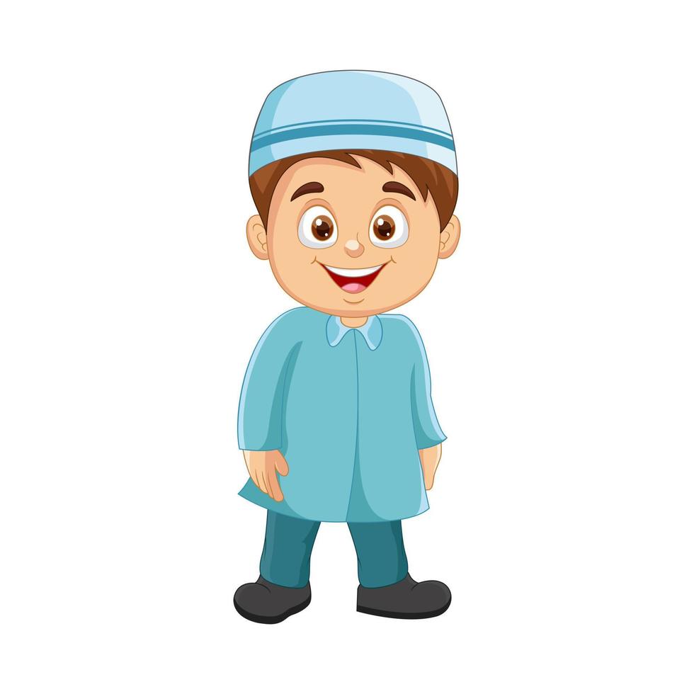 Cute cartoon boy muslim standing pose vector