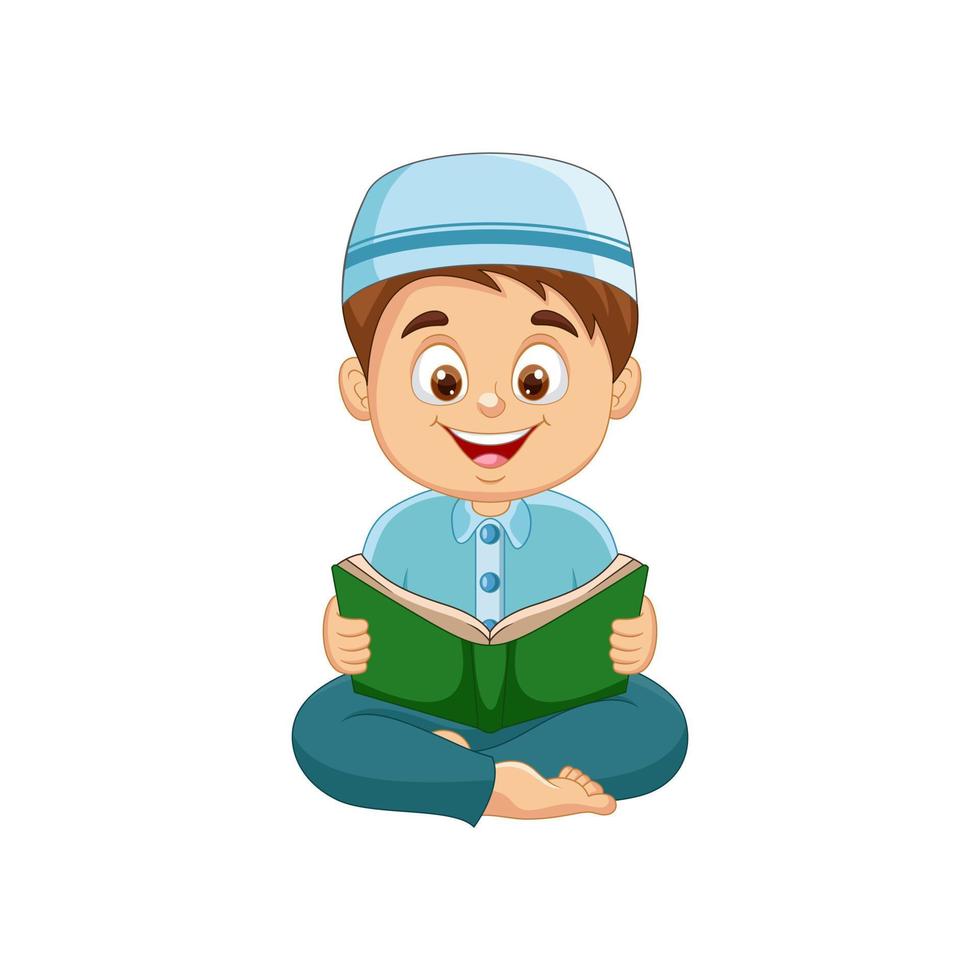 Vector cartoon muslim boy reading quran