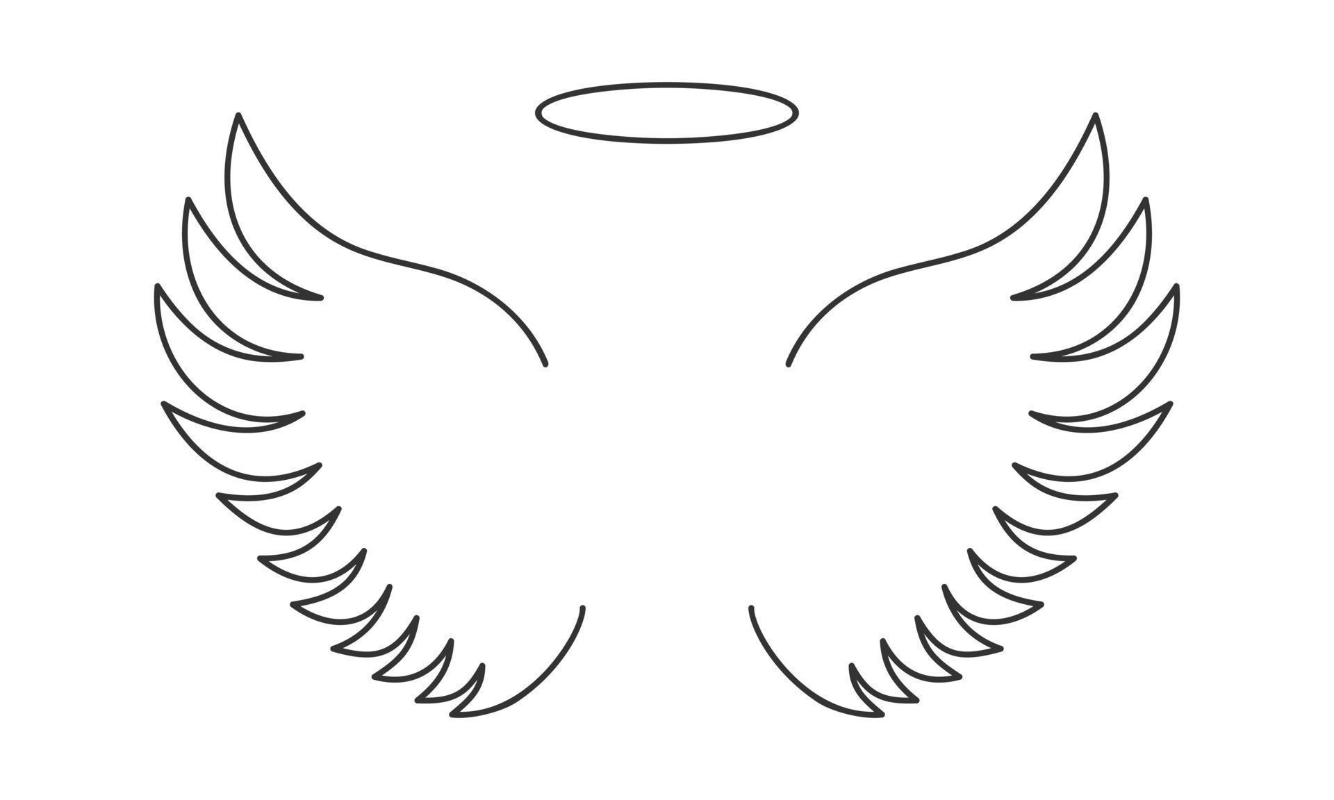 Outline flying angel wings and halo ring. Heavenly or saint concept Outline flying angel wings and halo ring. Heavenly or saint concept