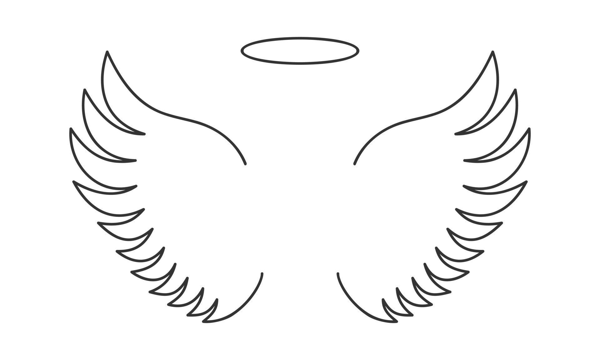 Outline flying angel wings and halo ring. Heavenly or saint concept ...