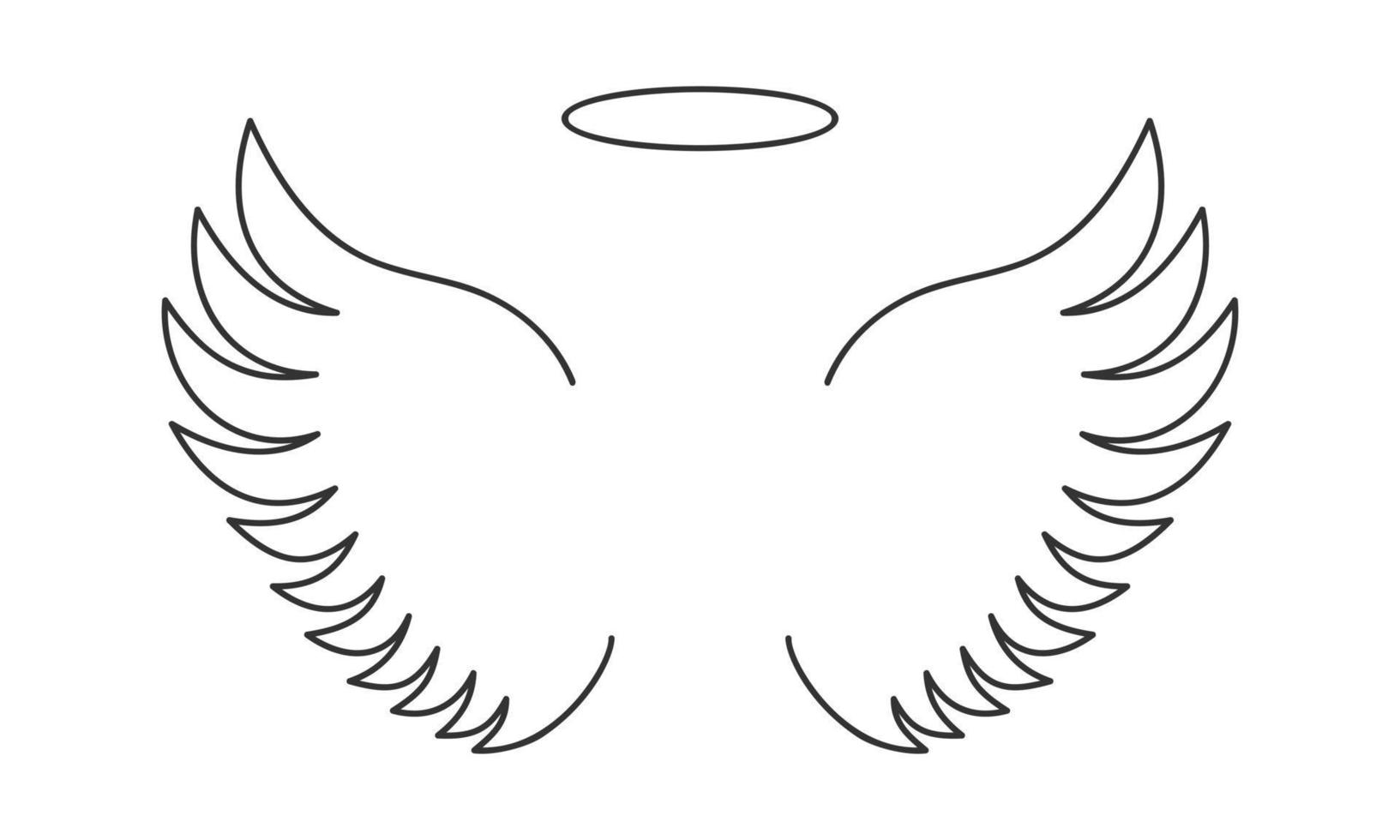 Outline flying angel wings and halo ring. Heavenly or saint concept ...