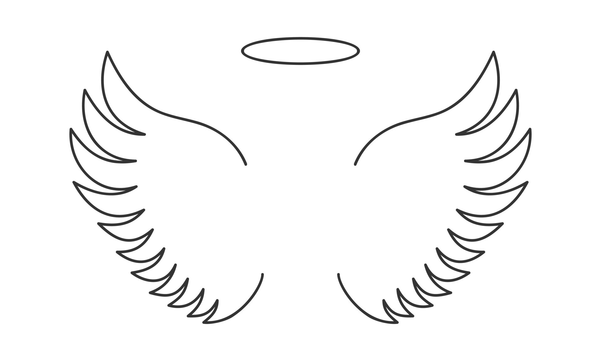 Outline flying angel wings and halo ring. Heavenly or saint concept ...