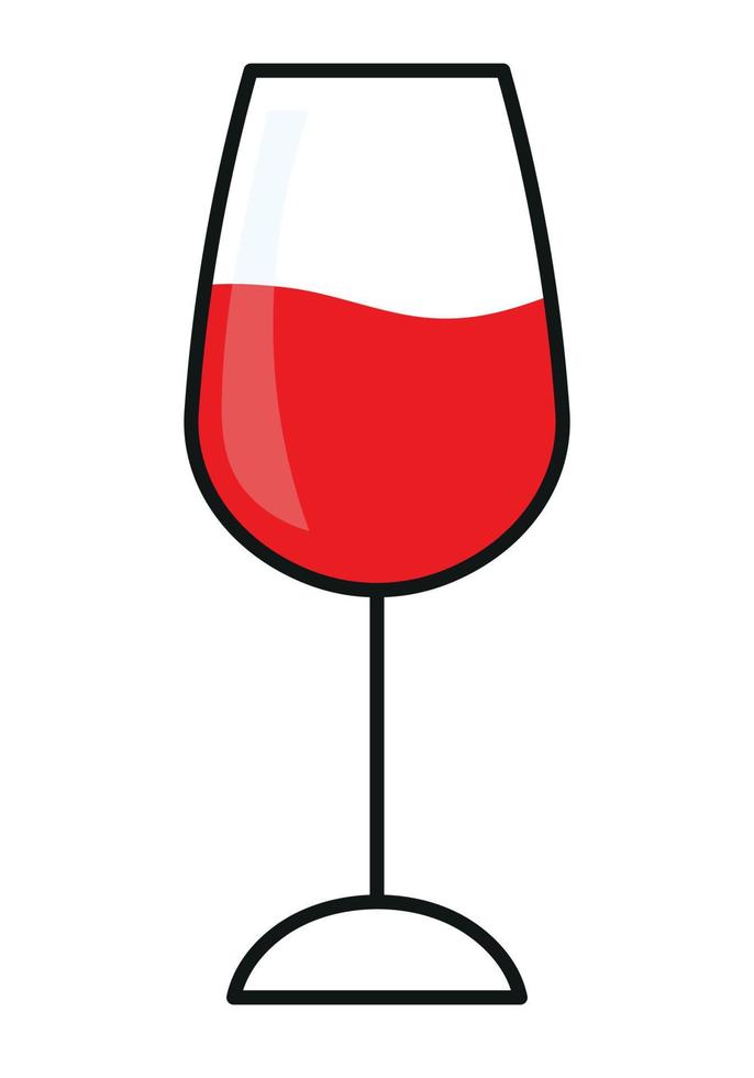 Glass of Red Wine in Black Line Icon Clipart Vector Illustration