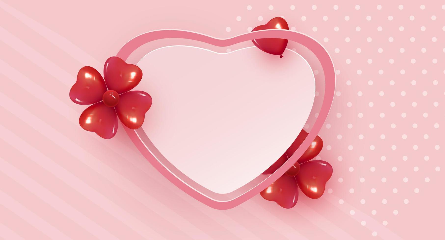 Realistic colorful red hearts around heart shaped frame. Be my Valentine. Vector illustration