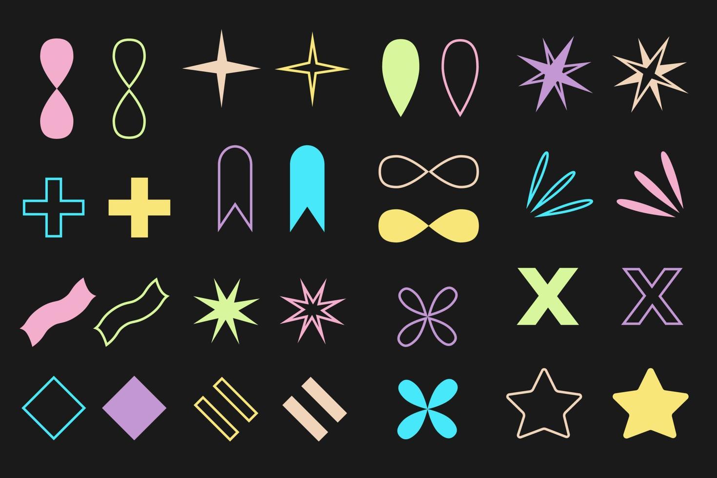 elementos geométricos y abstractos multicolores. conjunto de iconos de línea. infinito, más, símbolo de estrellas. ilustración vectorial de formas simples. vector