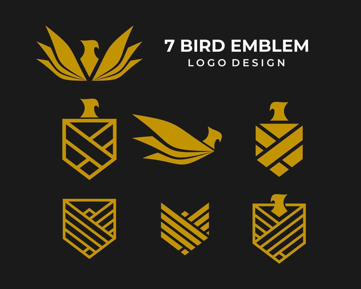 Seven golden bird emblems geometric logo design. vector