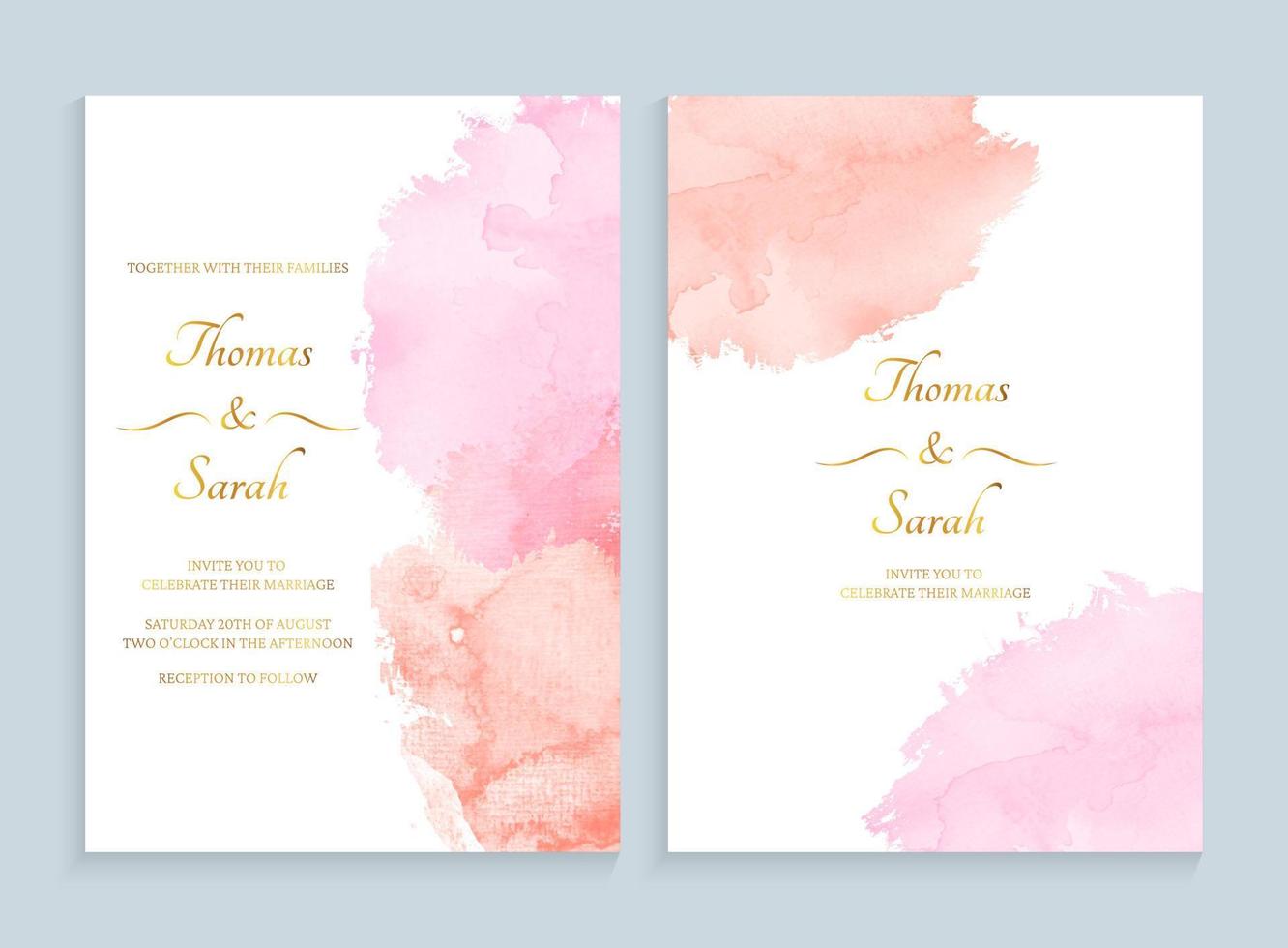 Watercolor wedding invitation card template in pastel color vector