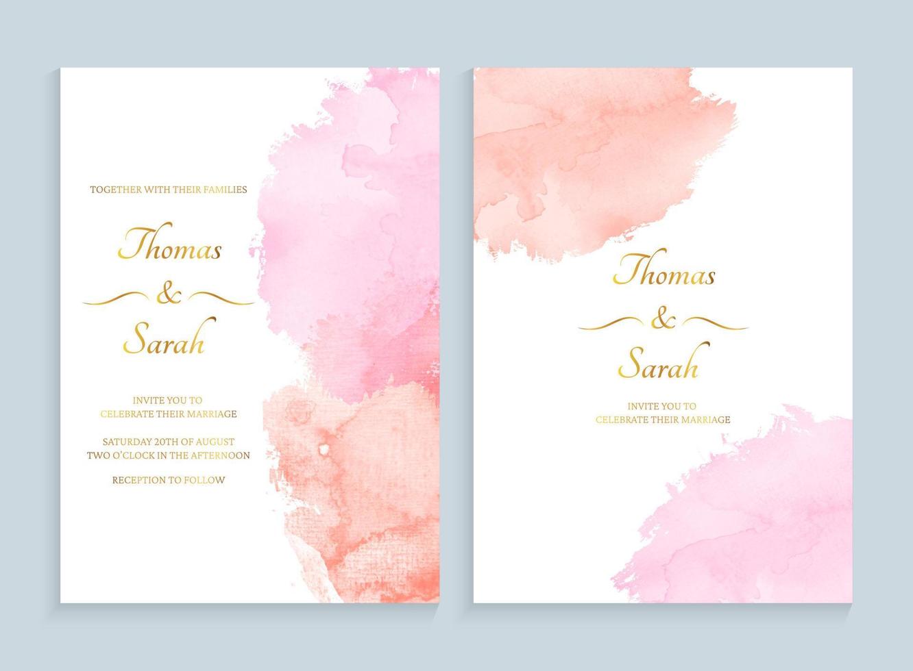 plantilla de tarjeta de invitación de boda de acuarela en color pastel vector