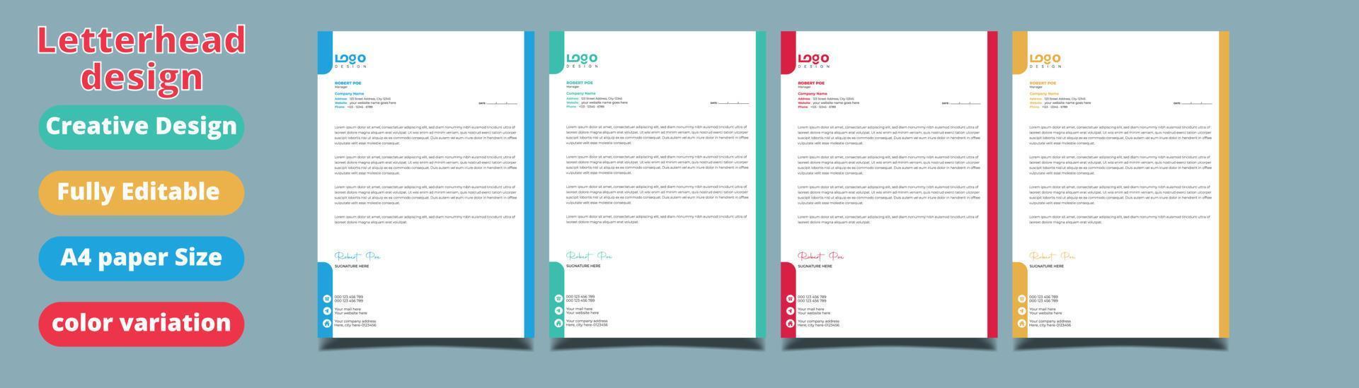 corporate modern letterhead design template with yellow, blue, green and red color. creative modern letter head design template for your project. letterhead, letter head, Business letterhead design. vector