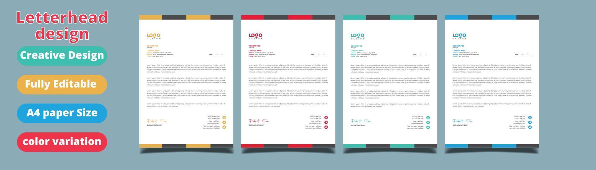 corporate modern letterhead design template with yellow, blue, green and red color. creative modern letter head design template for your project. letterhead, letter head, Business letterhead design. vector