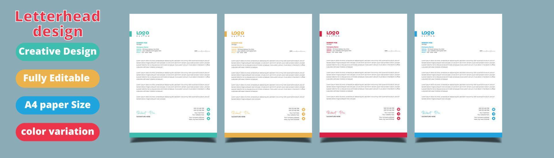 corporate modern letterhead design template with yellow, blue, green and red color. creative modern letter head design template for your project. letterhead, letter head, Business letterhead design. vector