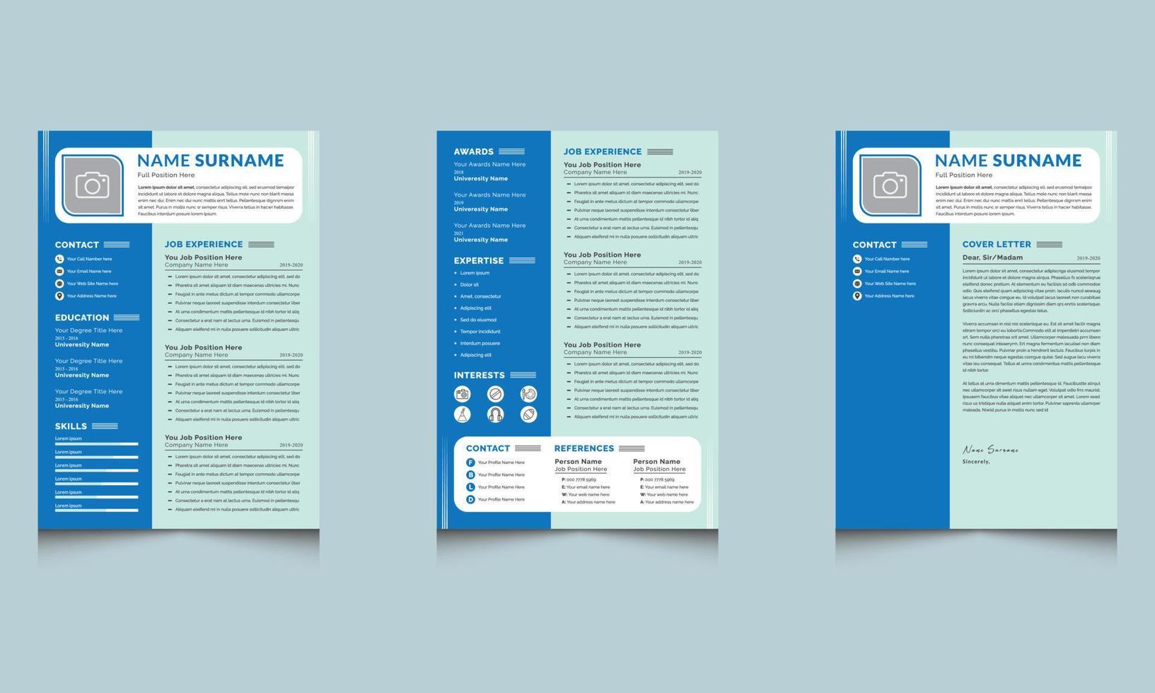 curriculum vitae cv plantilla y carta de presentación diseño comercial aplicaciones de trabajo vector