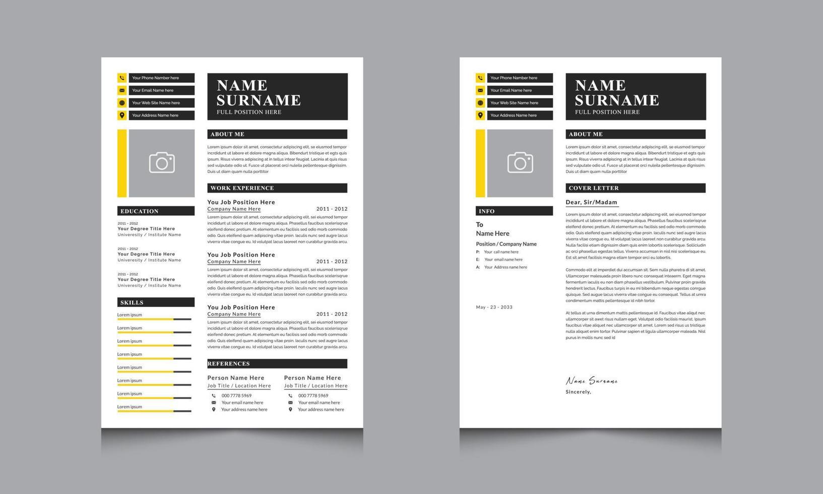 Clean and Professional Resume Template Design  Vector Minimalist Cv Layout