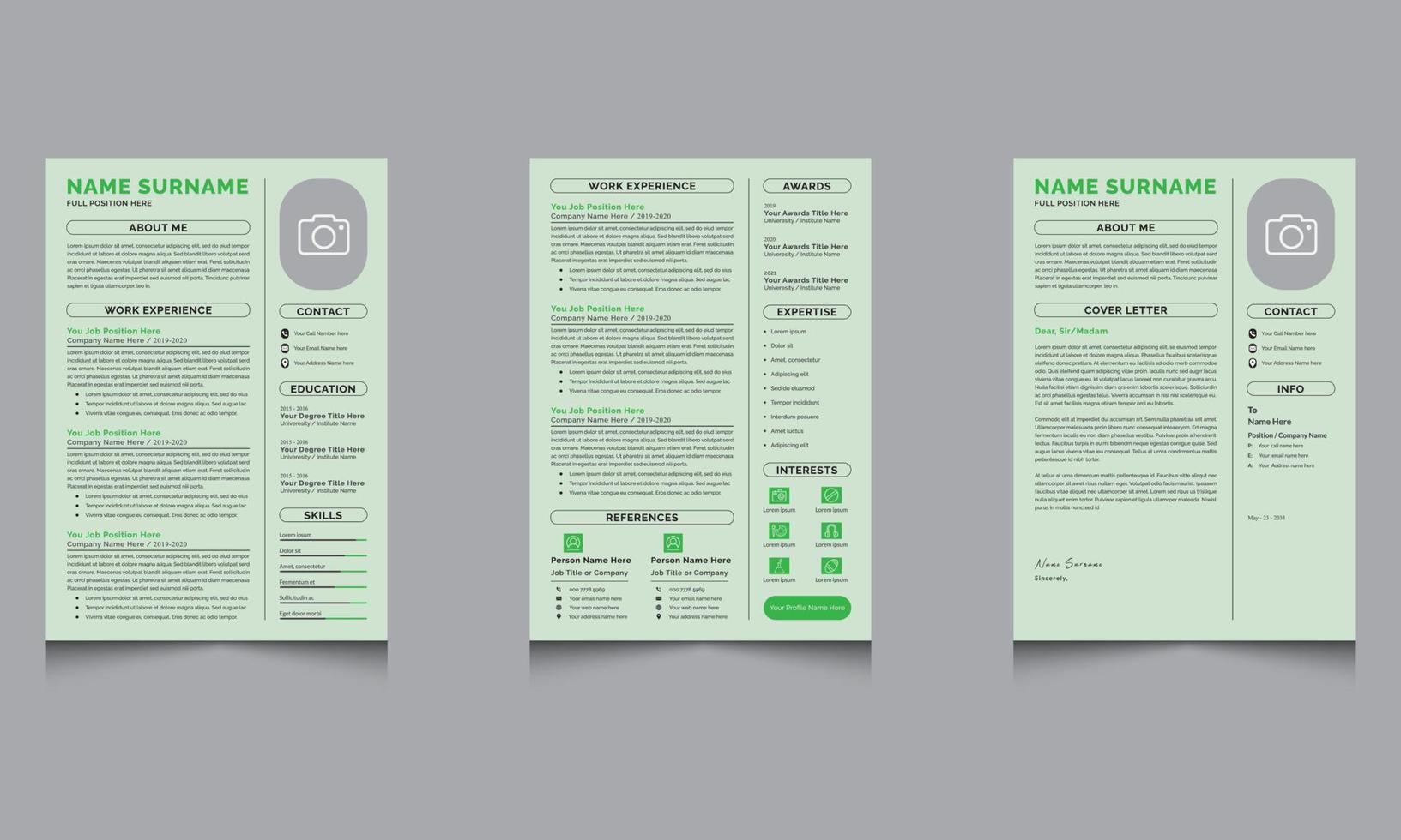 Cv templates. Professional resume and cover letter business layout job applications vector