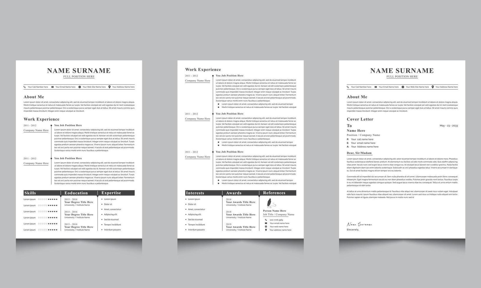 Clean and Professional Resume Resume and Cover Letter with Cv Template  for Business Job Applications vector