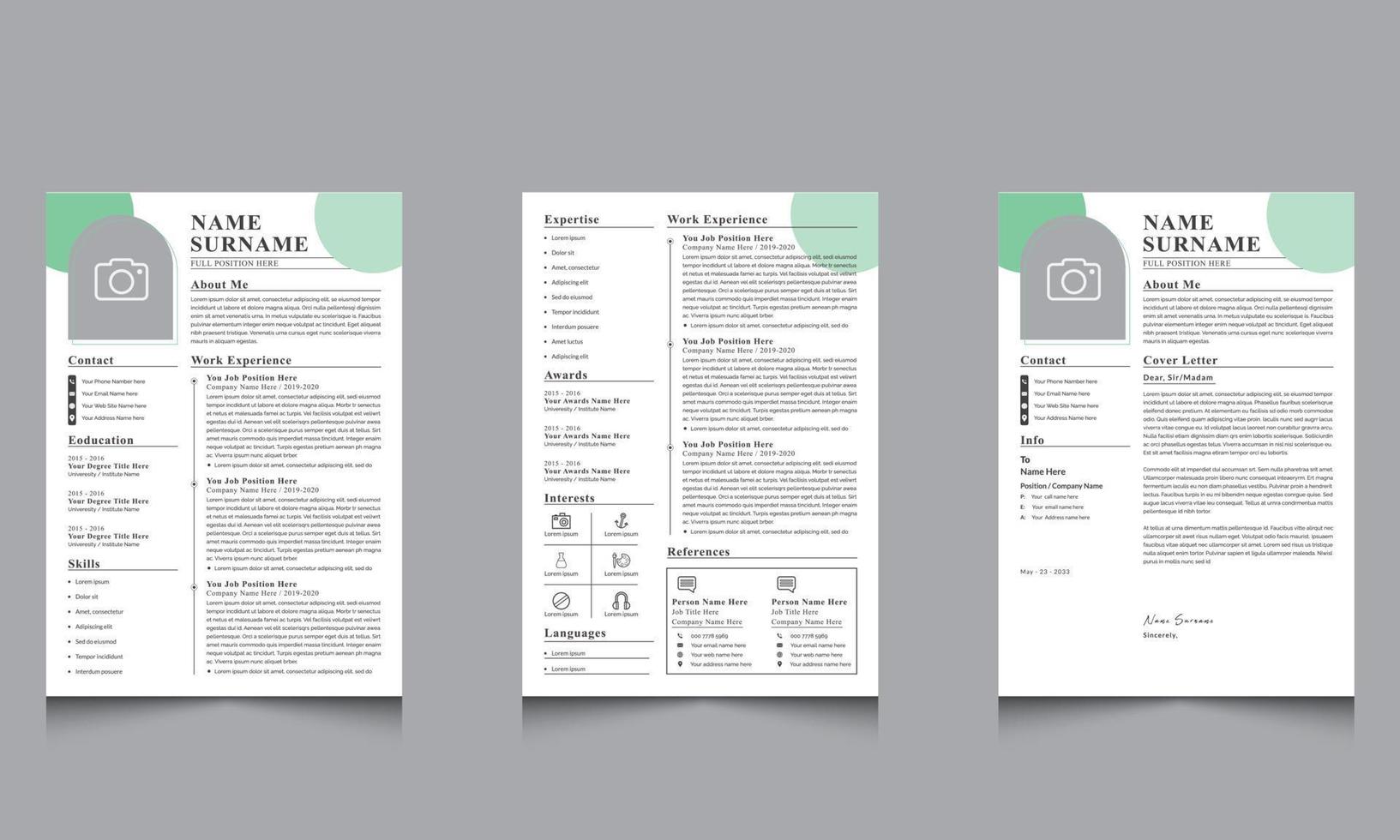 Professional Resume And Cover Letter Layout With Minimalist resume cv template for Business Job Applications vector