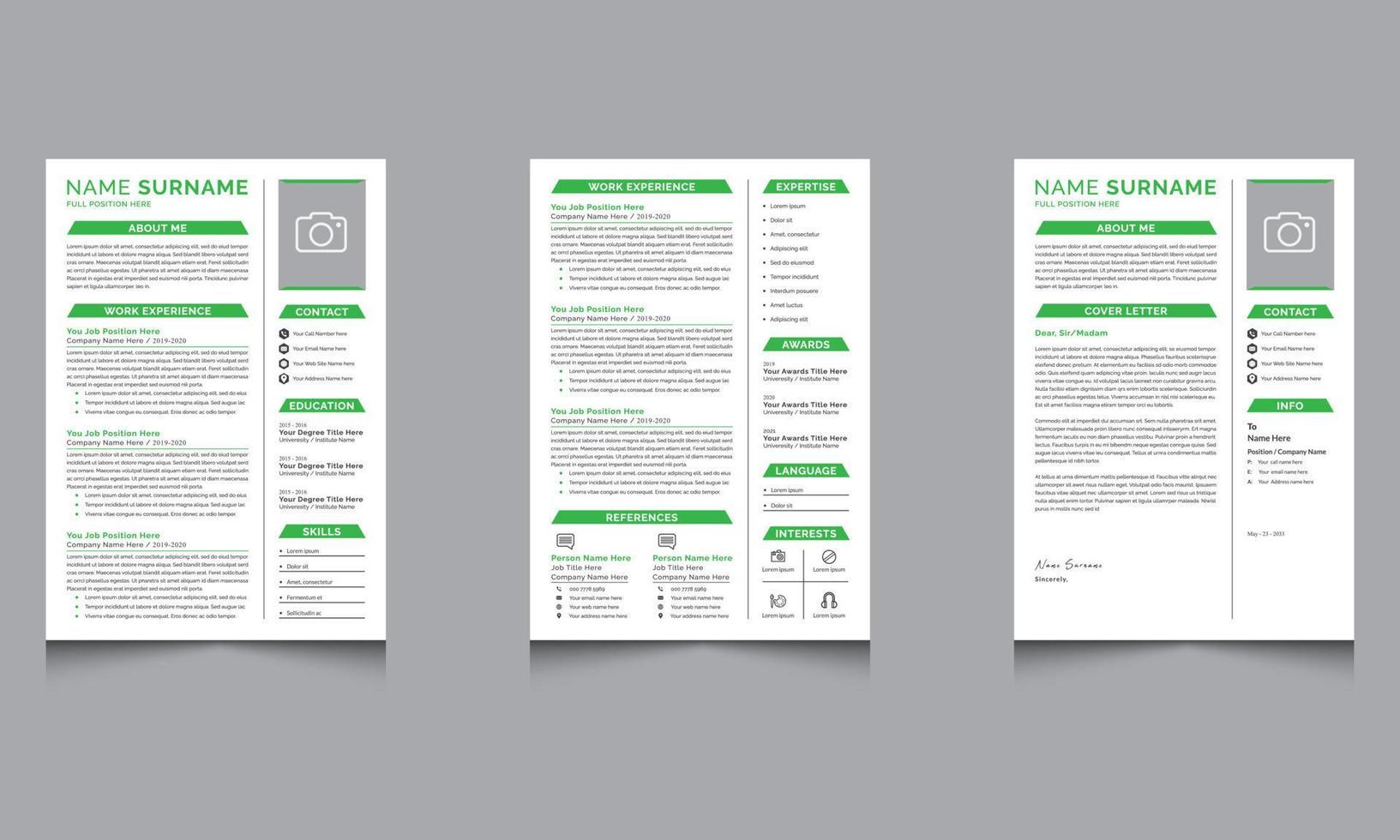Professional Resume And Cover Letter Layout With Minimalist resume cv template for Business Job Applications vector