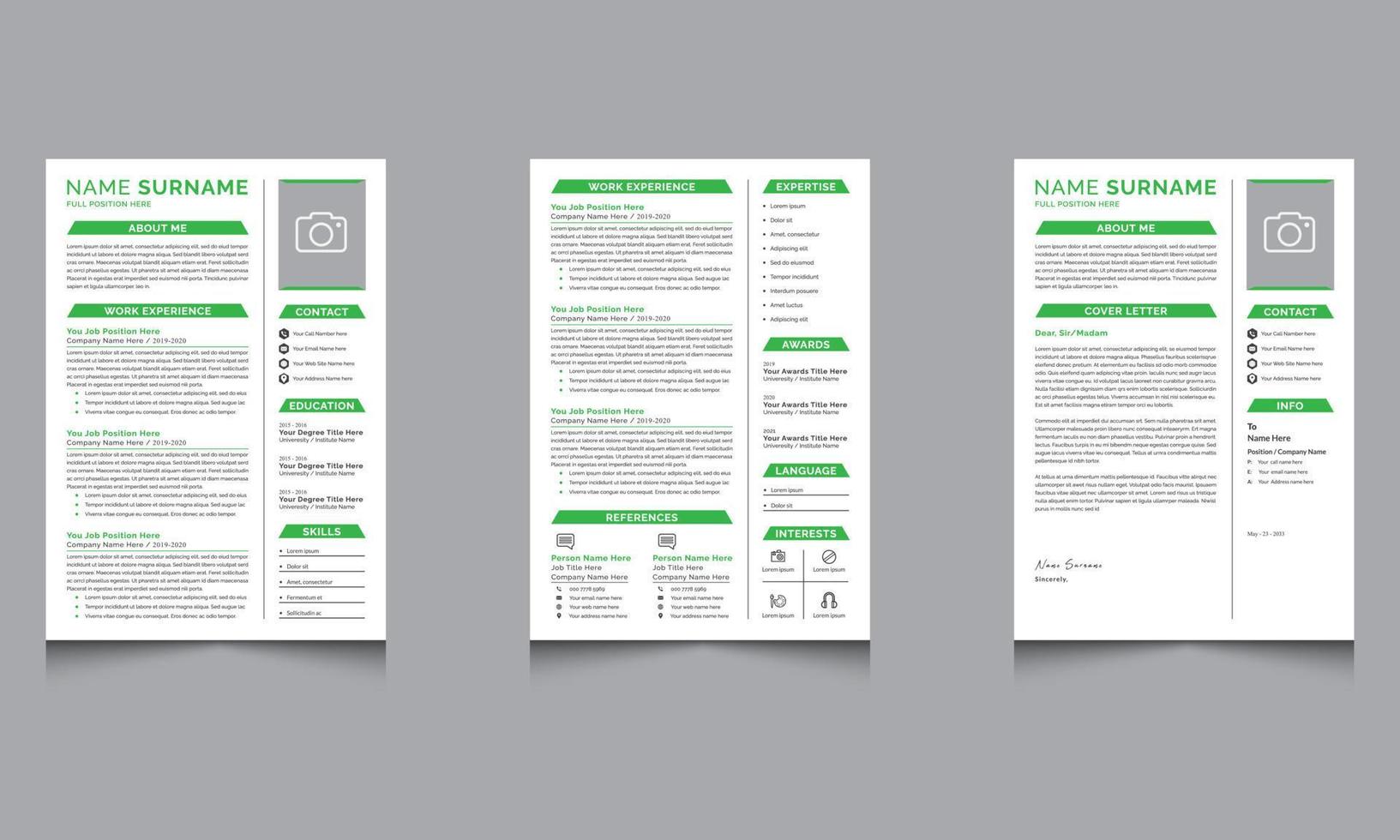 Professional Resume And Cover Letter Layout With Minimalist resume cv template for Business Job Applications vector