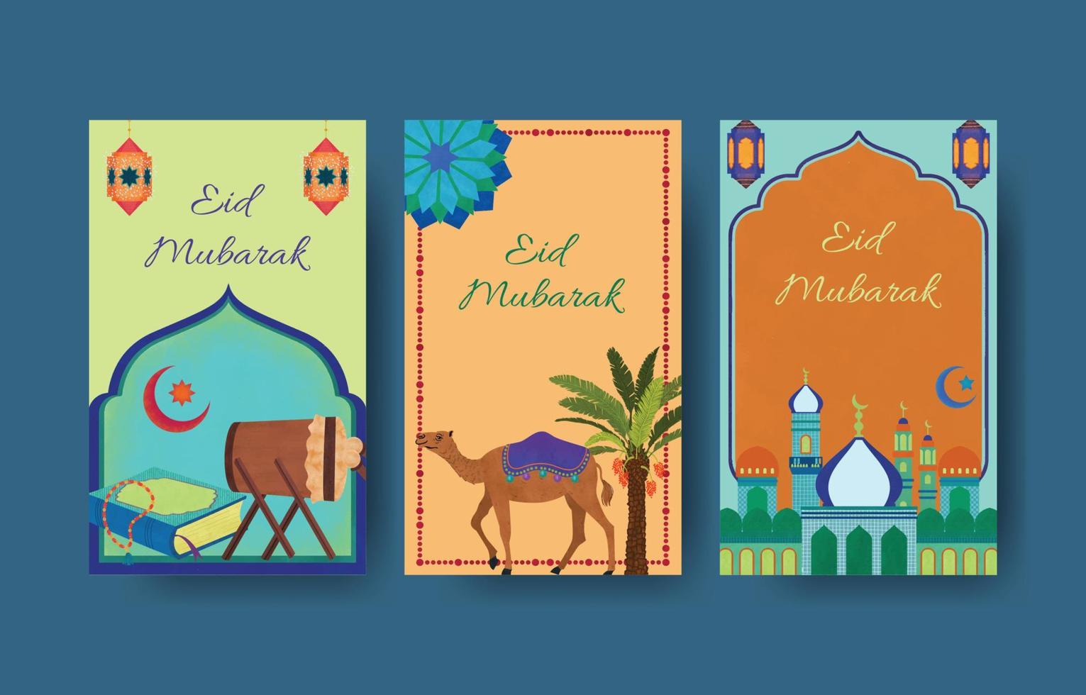 Hand Drawn Eid Mubarak Greeting Card Set vector