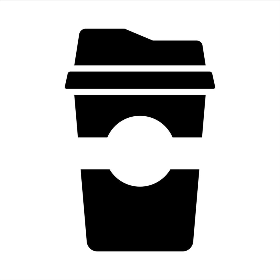 Vector black and white simple illustration of a cup of coffee or tea to take away