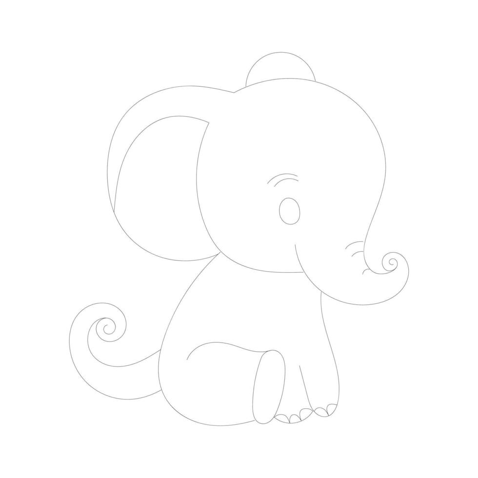 Elephant one-line drawing with coloring pages vector