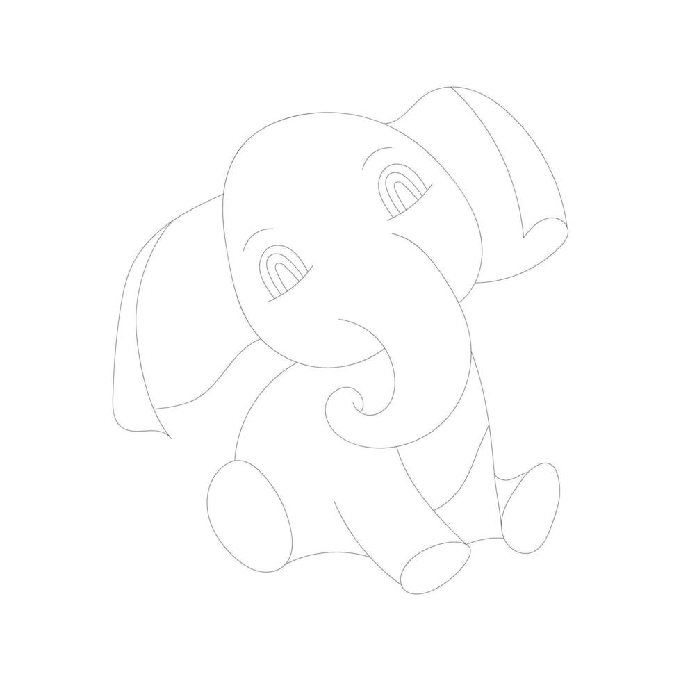 Elephant one-line drawing with coloring pages vector