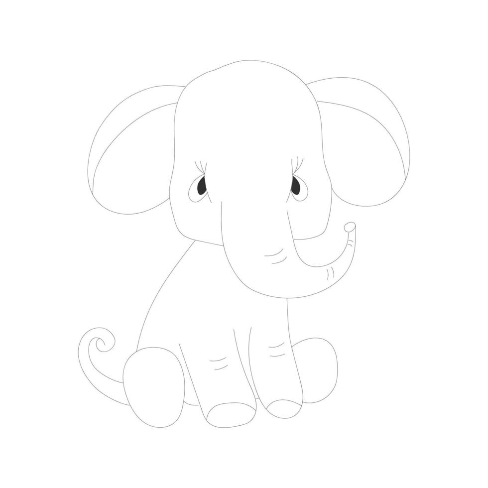 Elephant one-line drawing with coloring pages vector