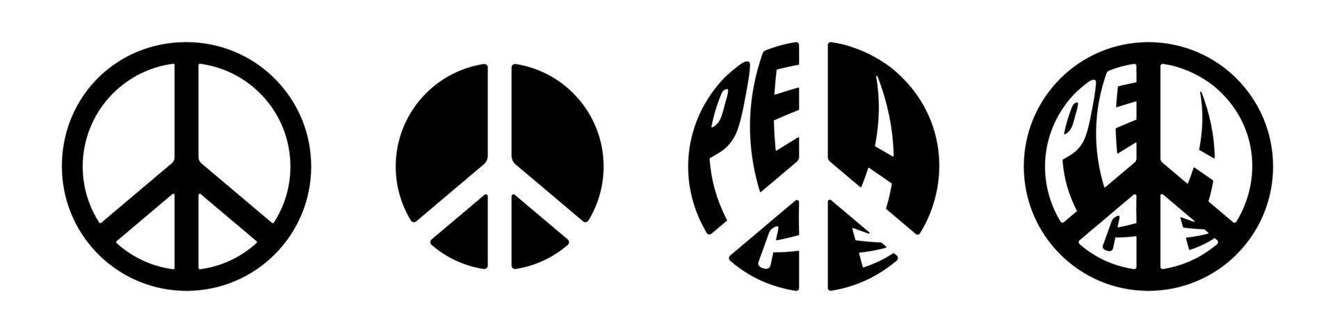 Peace sign set. No war different icons collection. Pacific international symbols. Antiwar movement of world disarmament black icons. Vector isolated eps illustation