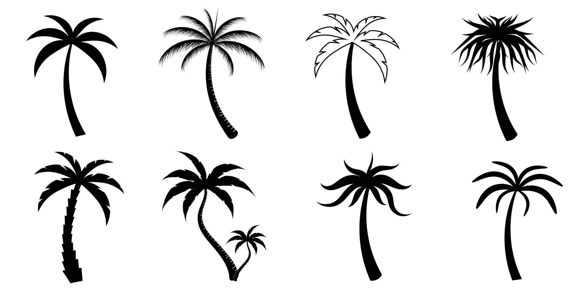 Collection of Black Coconut trees Icon. Can be used to illustrate any nature or healthy lifestyle topic. vector