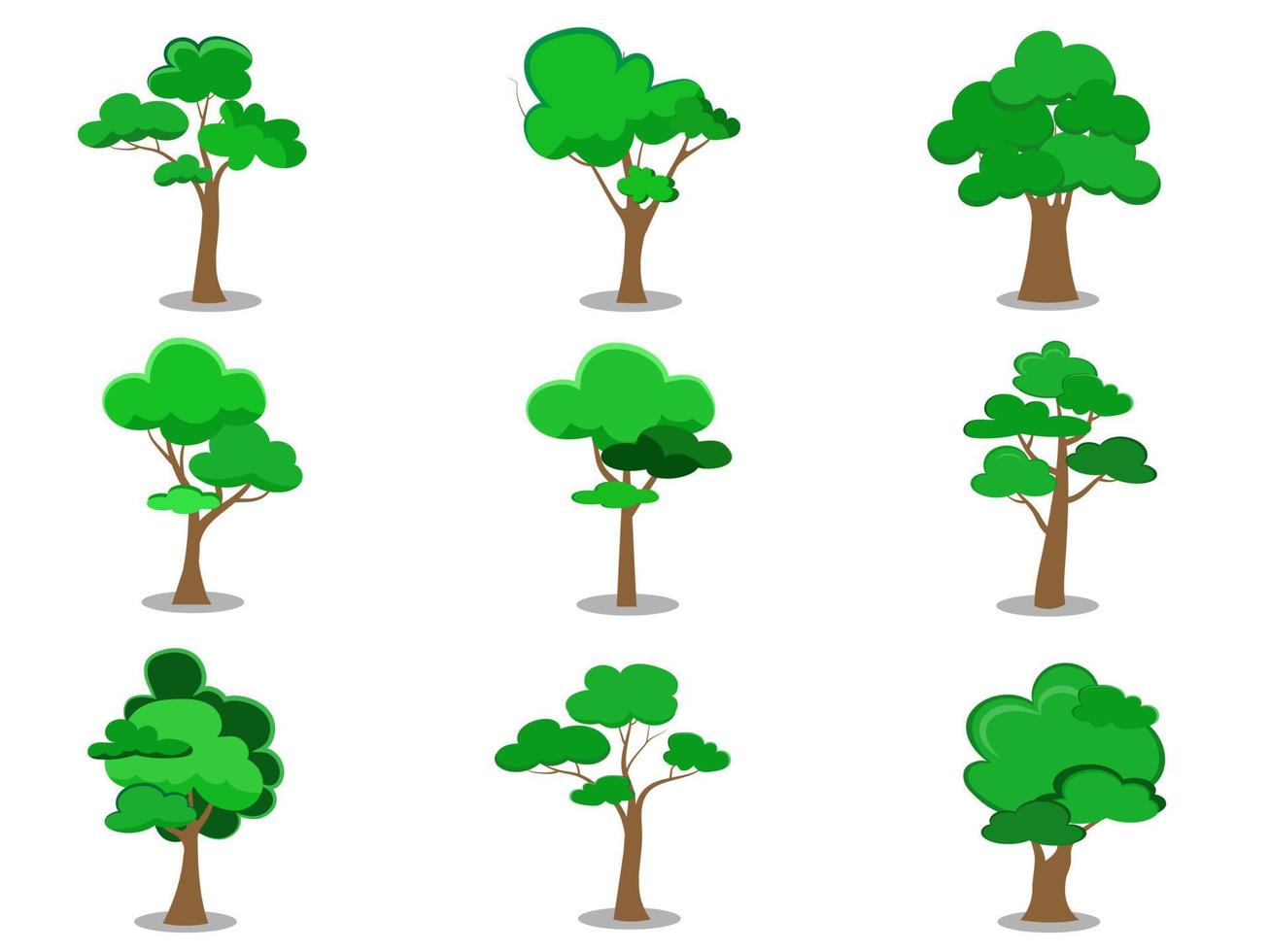 Trees set with green leaves that look beautiful and refreshing. Tree and roots LOGO style. Can be used for your work. vector
