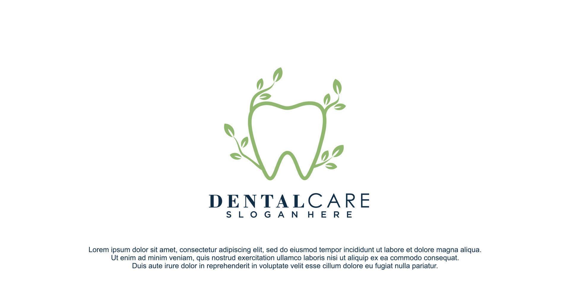 logotipo de cuidado dental con ilustración de icono de vector de icono de diseño de concepto de hoja