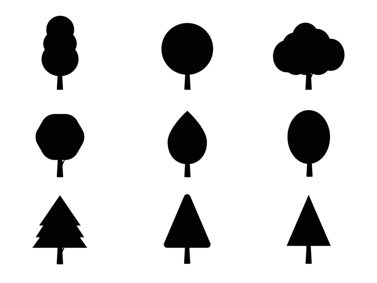 conjunto de siluetas de árbol de rama negra o árboles desnudos. ilustraciones aisladas dibujadas a mano. vector