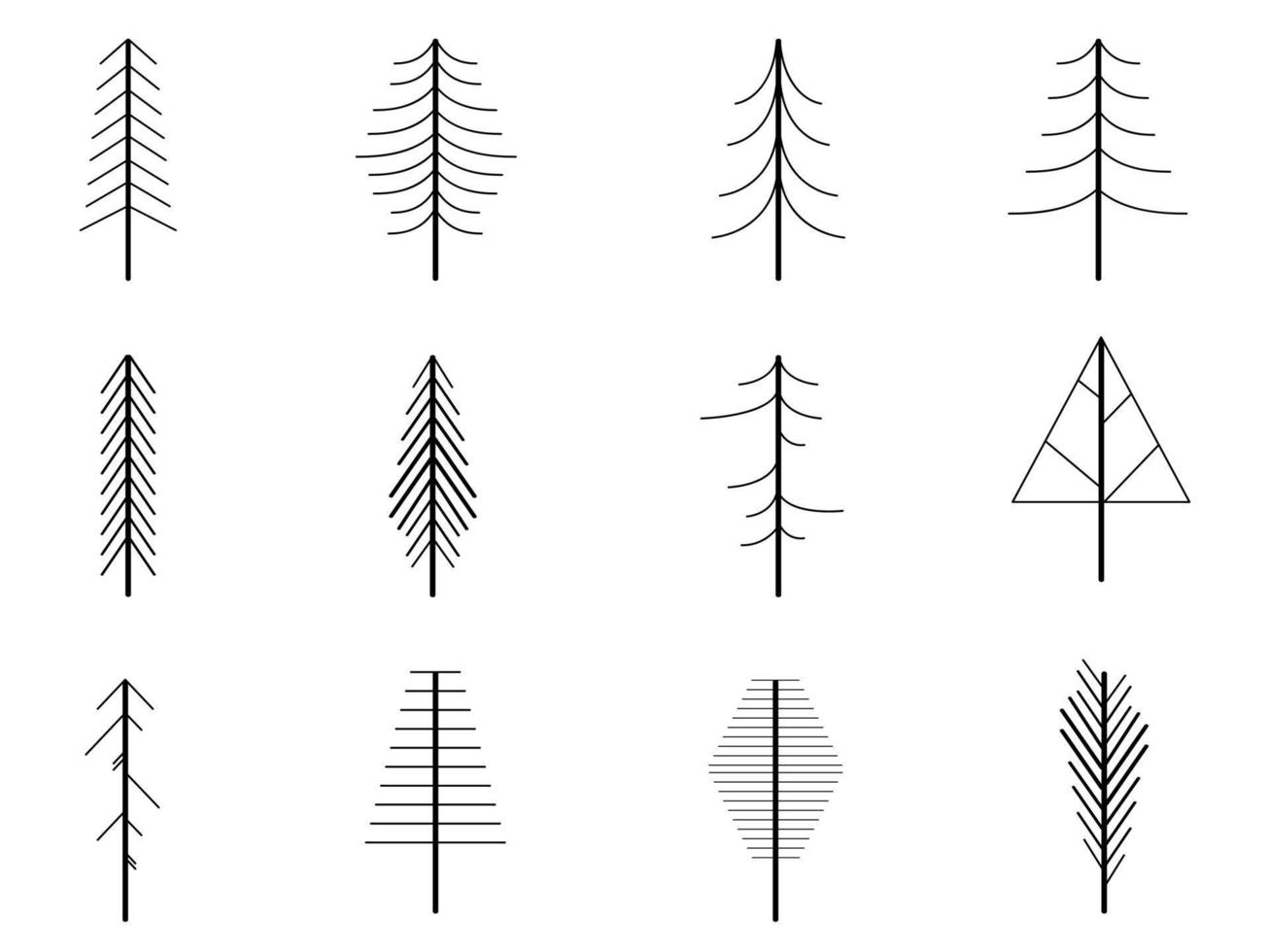 conjunto de siluetas de árbol de rama negra o árboles desnudos. ilustraciones aisladas dibujadas a mano. vector