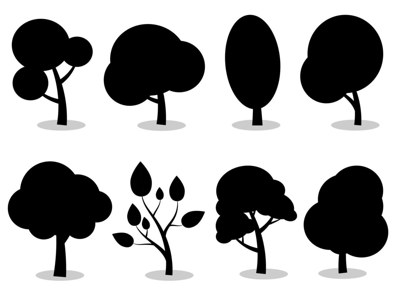 conjunto de siluetas de árbol de rama negra o árboles desnudos. ilustraciones aisladas dibujadas a mano. vector