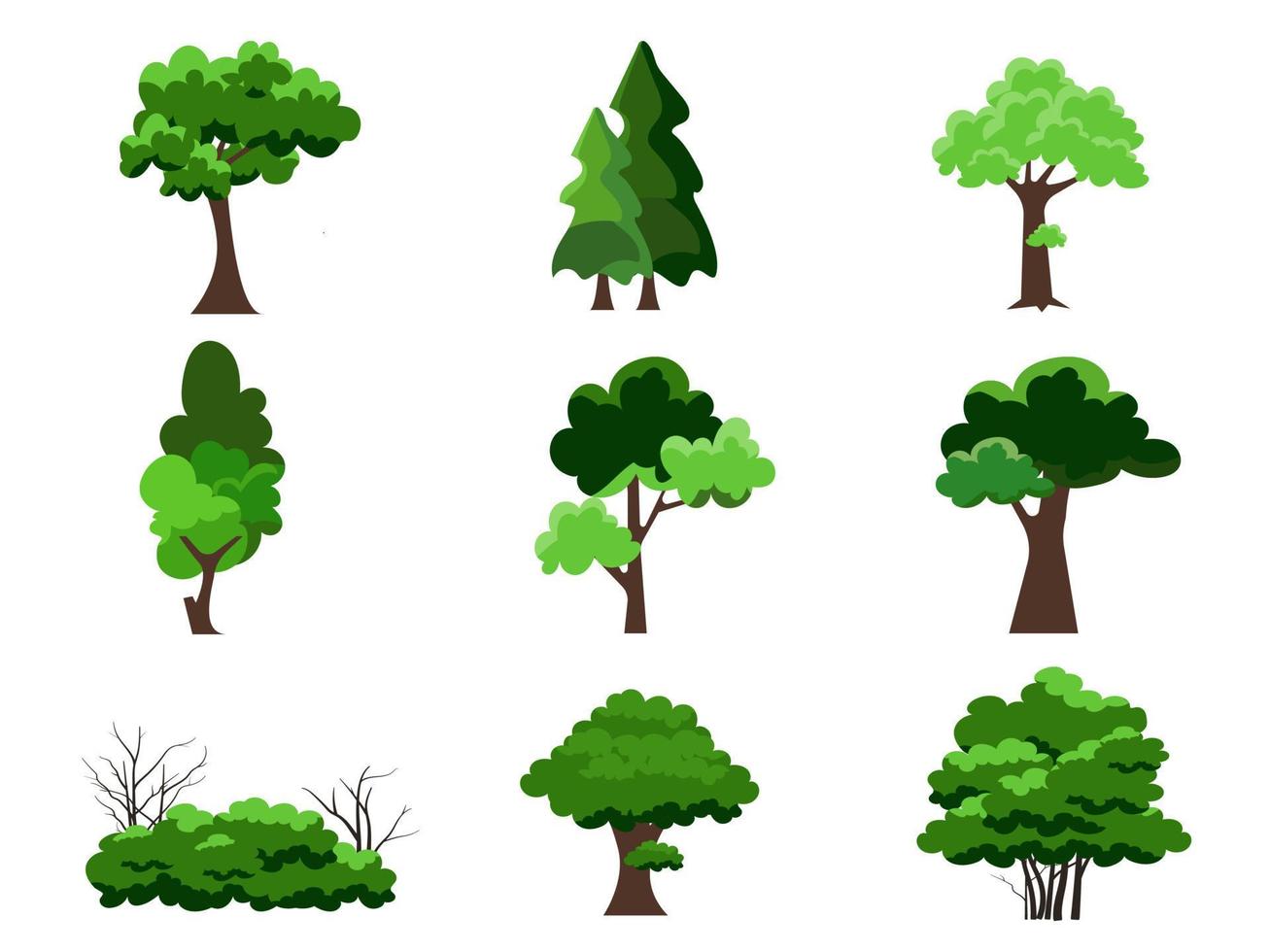 Black Branch Tree or Naked trees silhouettes set. Hand drawn isolated illustrations. vector