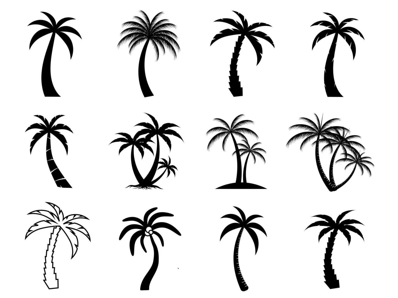 Collection of Black Coconut trees Icon. Can be used to illustrate any nature or healthy lifestyle topic. vector