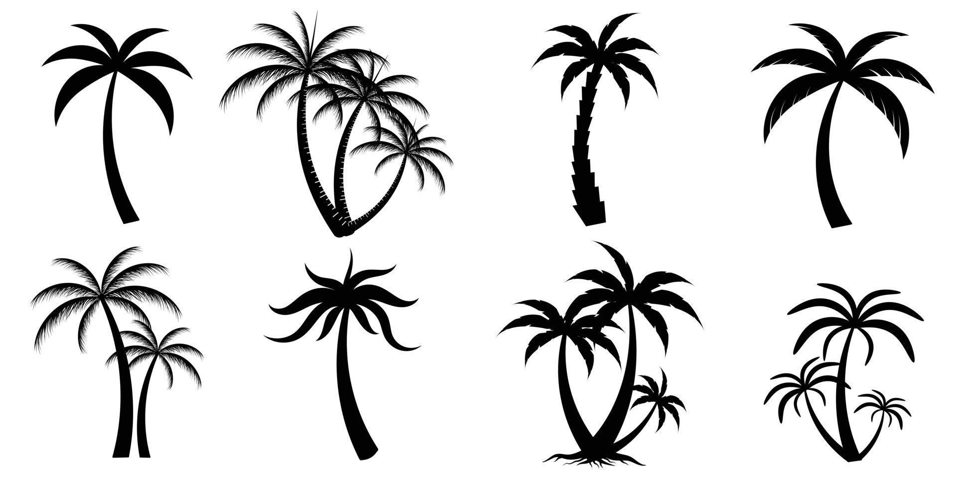 Collection of Black Coconut trees Icon. Can be used to illustrate any nature or healthy lifestyle topic. vector