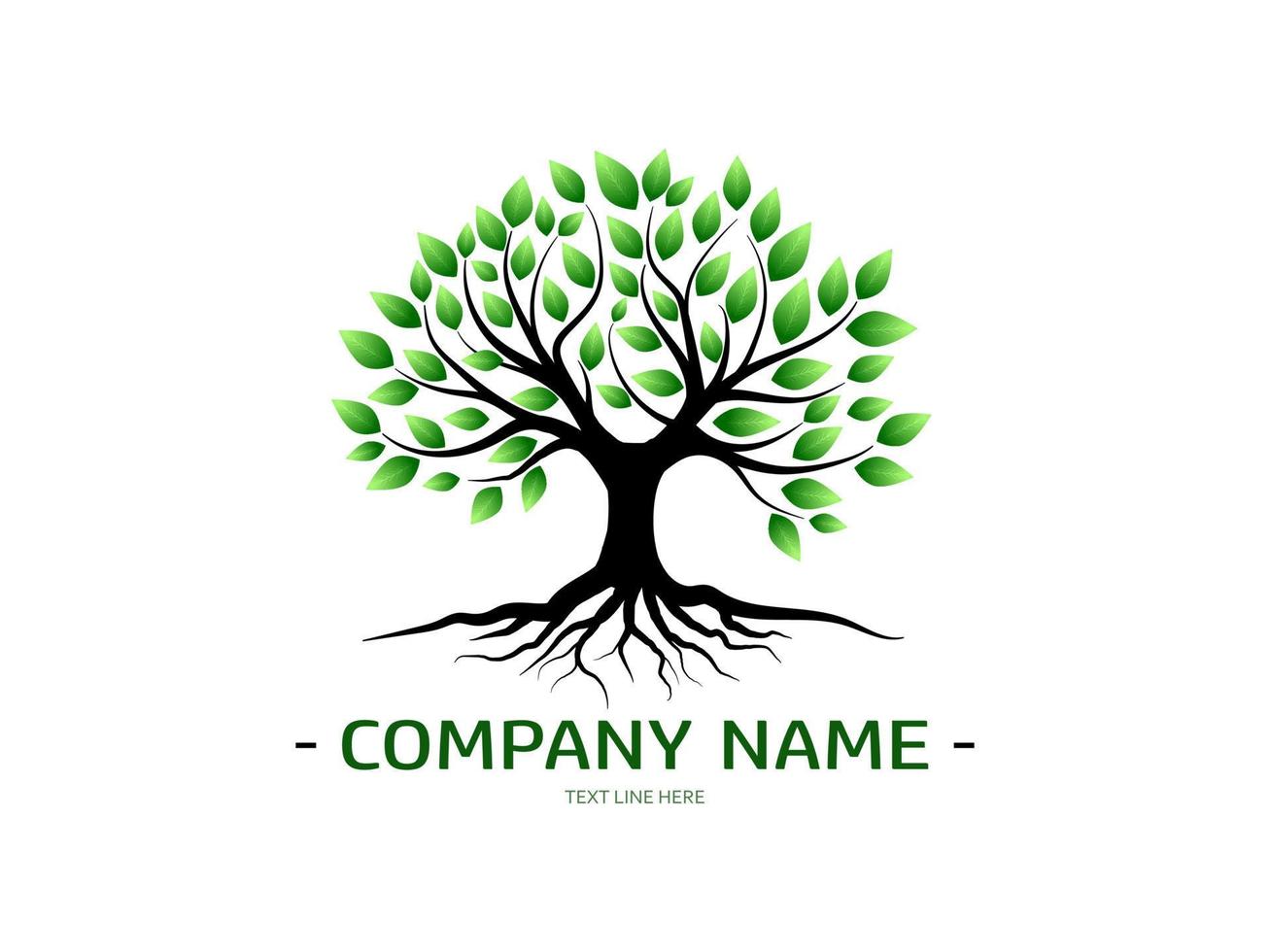 Trees and root with green leaves look beautiful and refreshing. Tree and roots LOGO style. vector