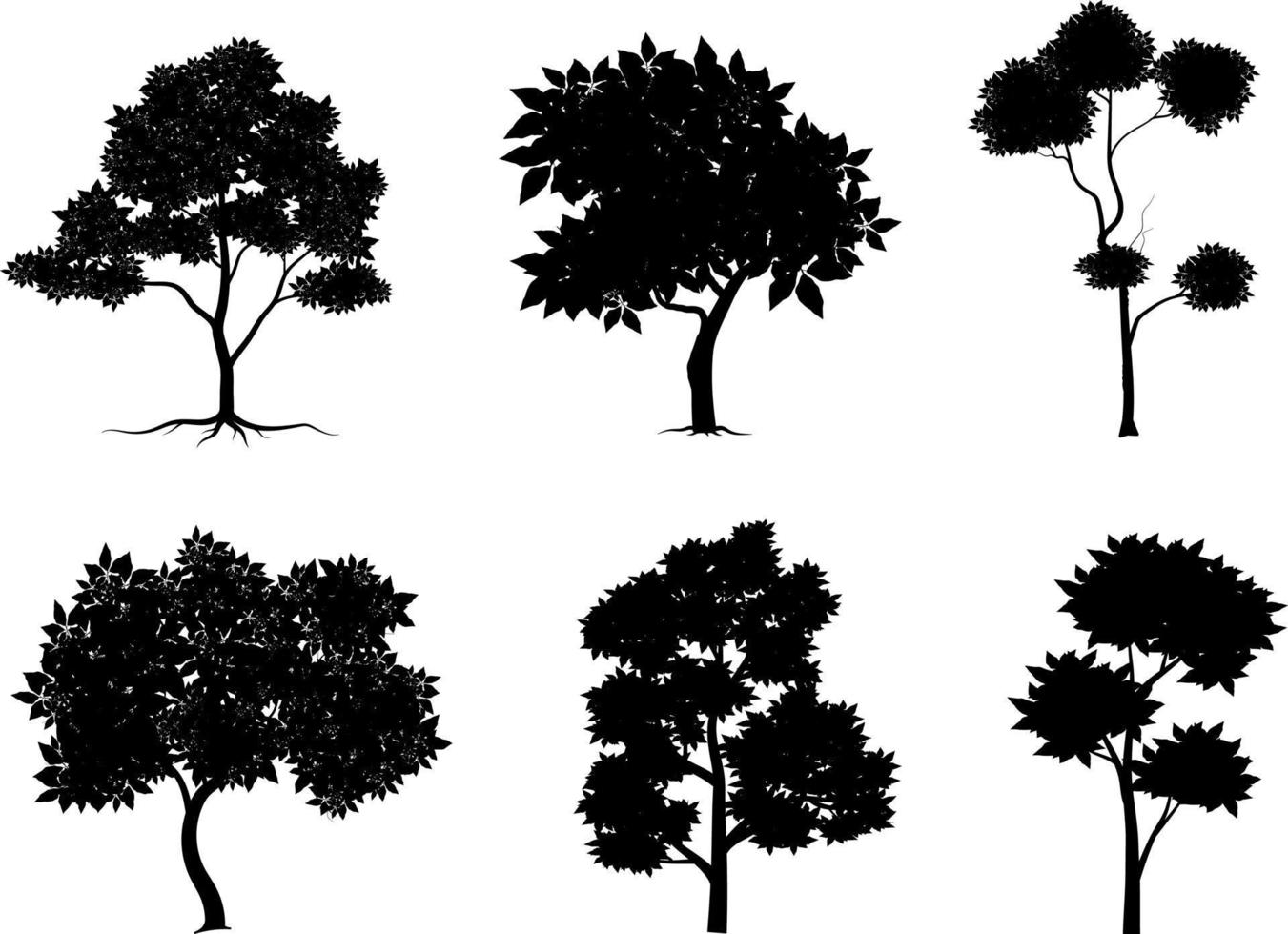 conjunto de siluetas de árbol de rama negra o árboles desnudos. ilustraciones aisladas dibujadas a mano. vector