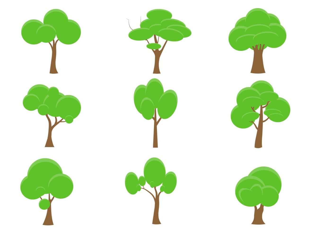 Trees set with green leaves that look beautiful and refreshing. Tree and roots LOGO style. Can be used for your work. vector