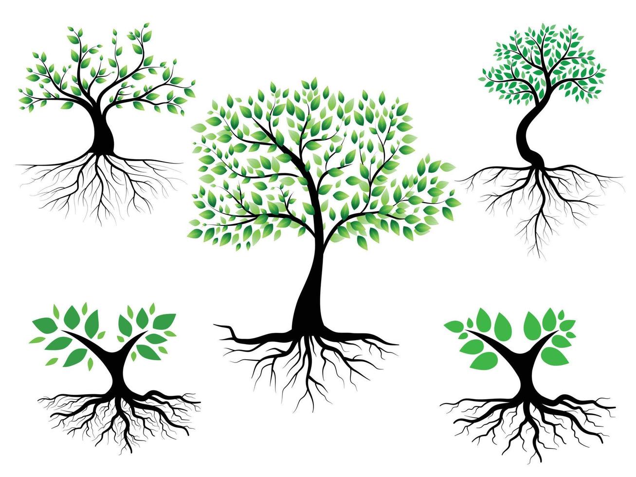 Black Branch Tree or Naked trees silhouettes set. Hand drawn isolated illustrations. vector