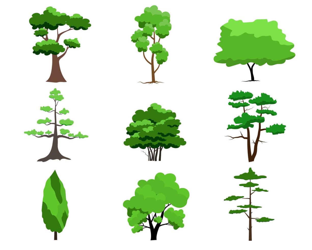 conjunto de siluetas de árbol de rama negra o árboles desnudos. ilustraciones aisladas dibujadas a mano. vector