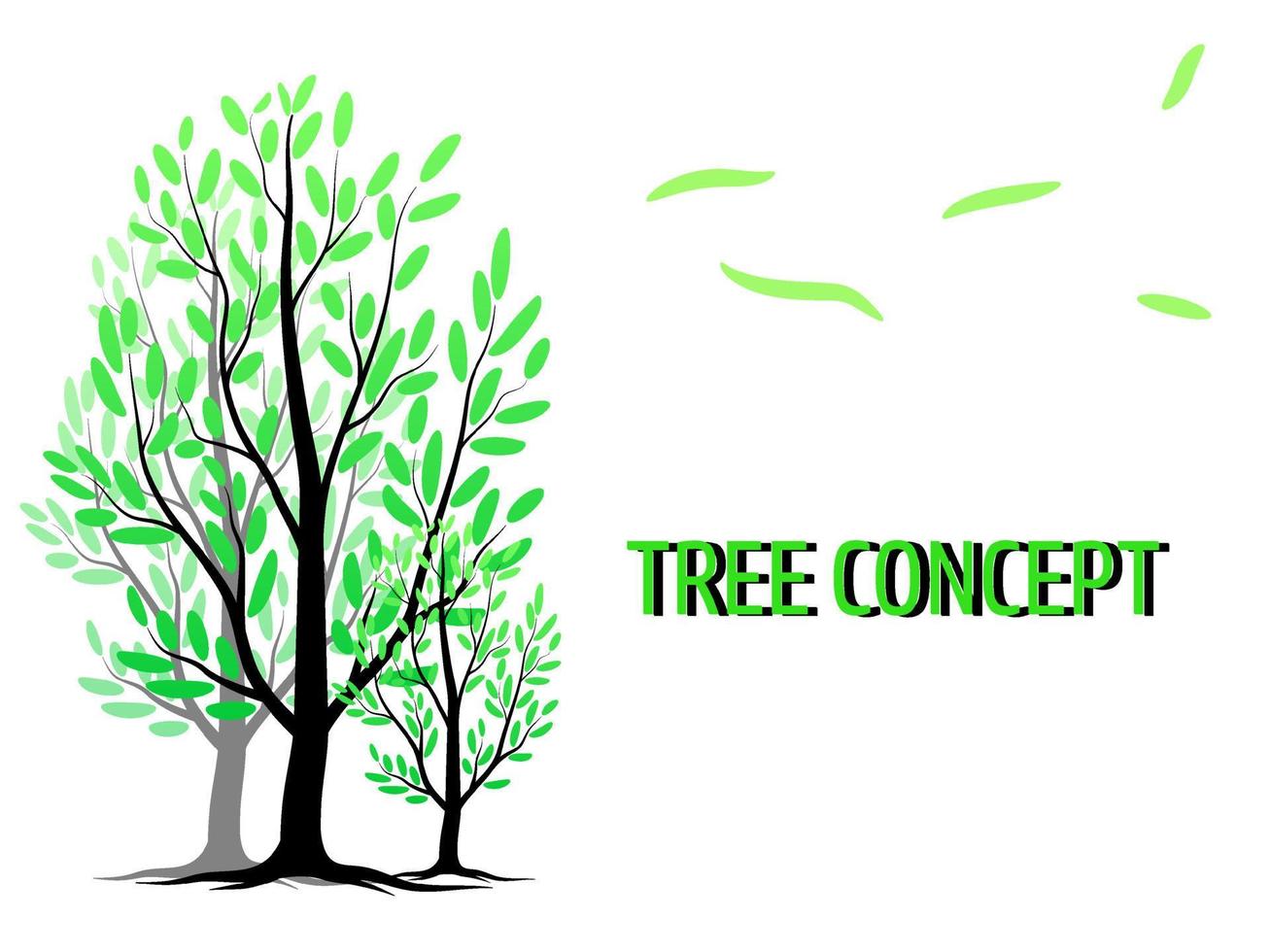 Trees with green leaves look beautiful and refreshing. Tree and roots LOGO style. vector