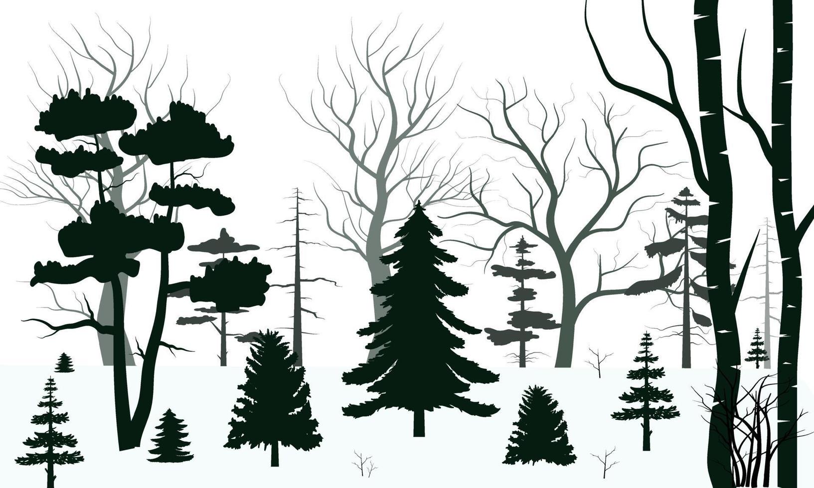 Black Branch Tree or Naked trees silhouettes set. Hand drawn isolated illustrations. vector