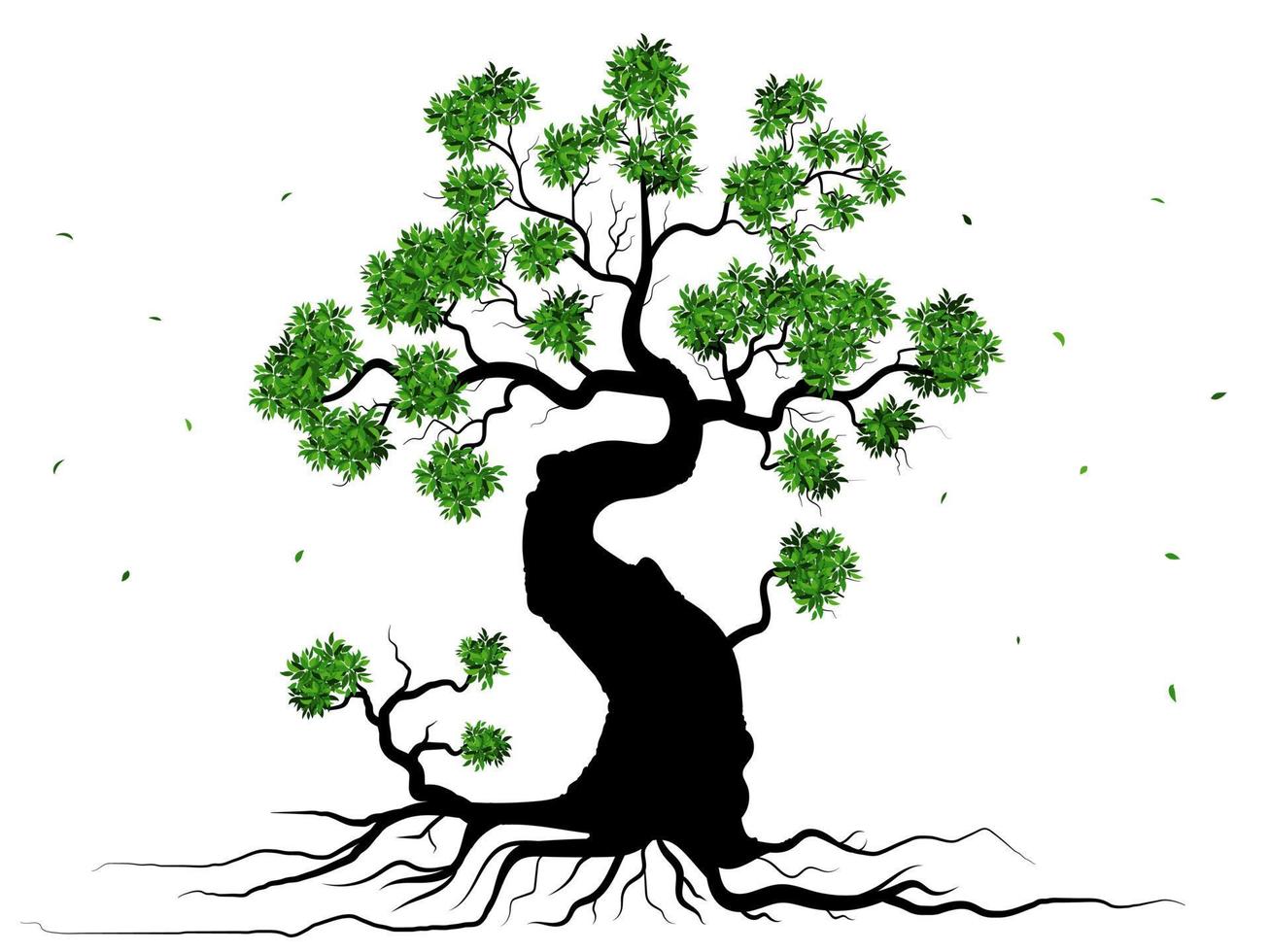 el gran árbol con hojas verdes se ve hermoso y refrescante. concepto de logotipo de árbol y raíces. se puede utilizar para su trabajo. vector