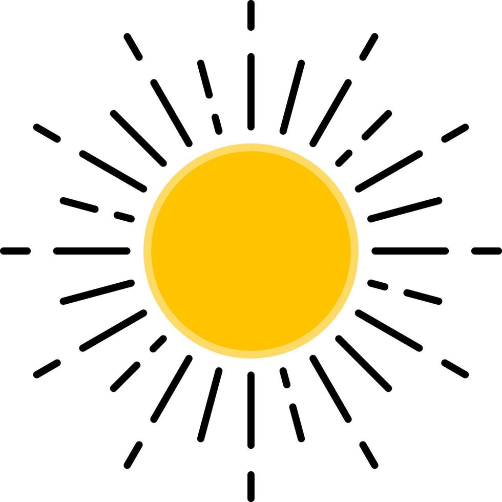 Sun icons vector symbol,  painted solar symbols, sunshine and solar glow, sunrise or sunset. Decorative circle full and half sun and sunlight. Hot solar energy for tan. Vector sign