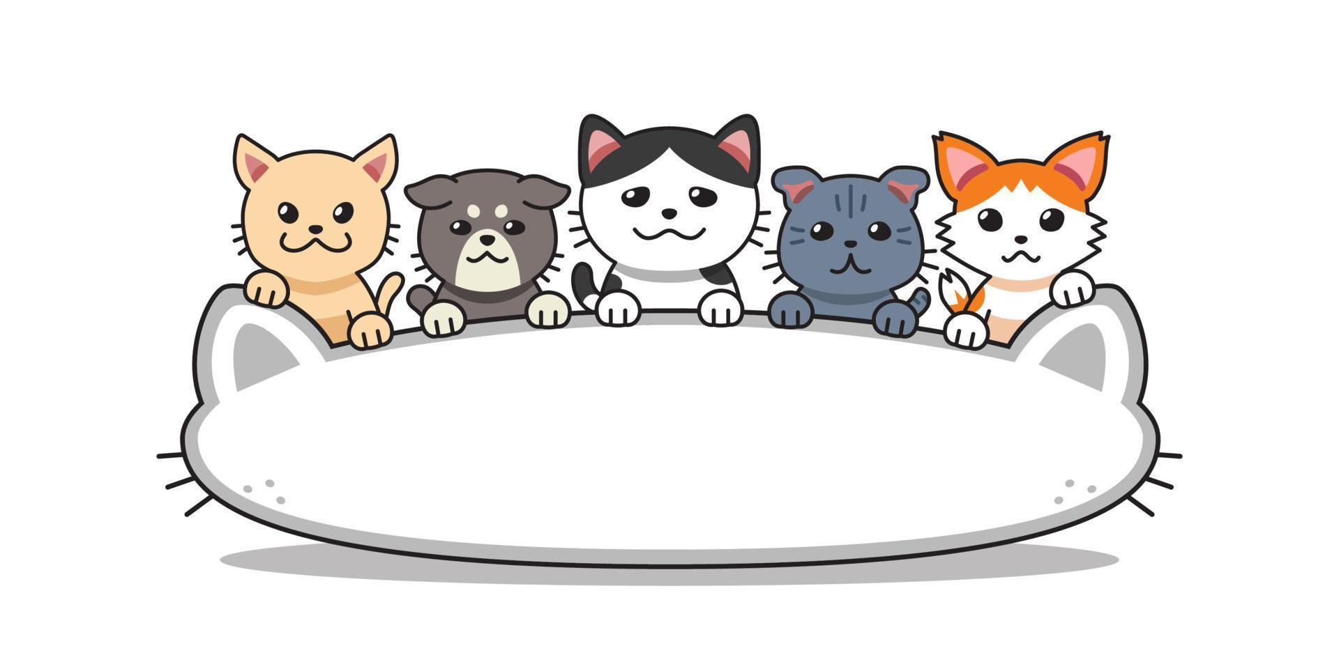 Vector cartoon cute cats with big cat head shape sign