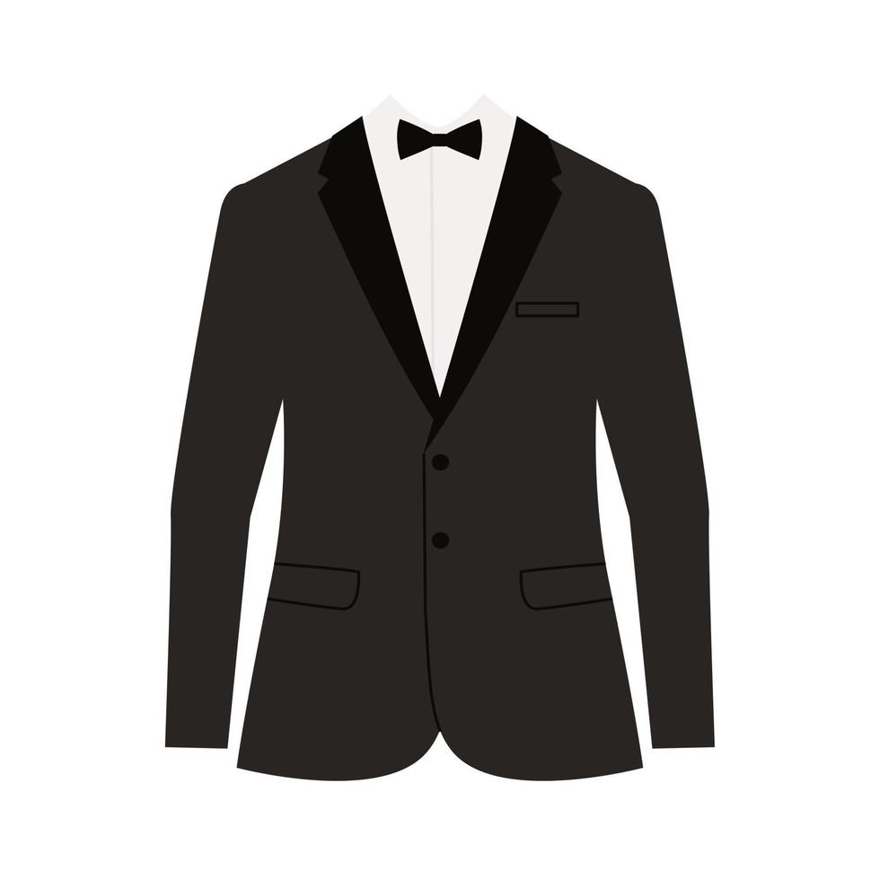 Wedding men's jacket with bow. Men's suit, tuxedo. Isolated vector illustration