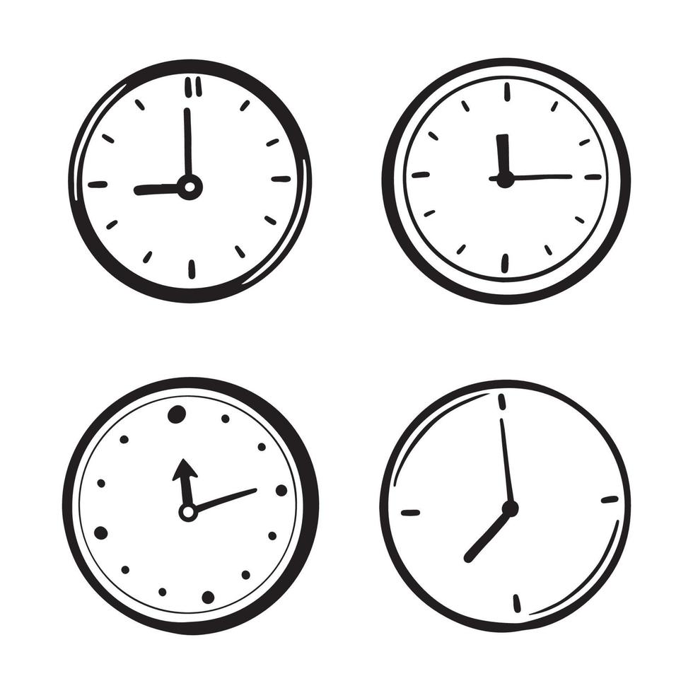 Hand drawn clock illustration set vector