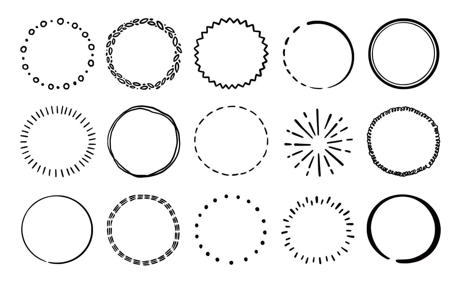 Hand drawn circle line badge set. vector